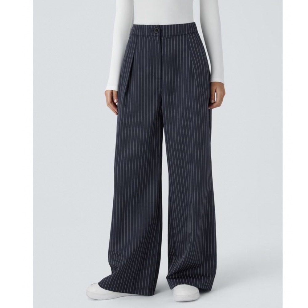 Halara Navy Blue Pinstripe Wide Leg Trouser Pant XL NWT